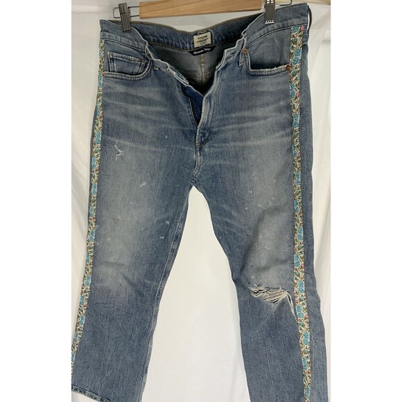 Citizens of Humanity Demy Cropped Flare Jeans Floral Trim Distressed Denim 32 - Picture 10 of 12